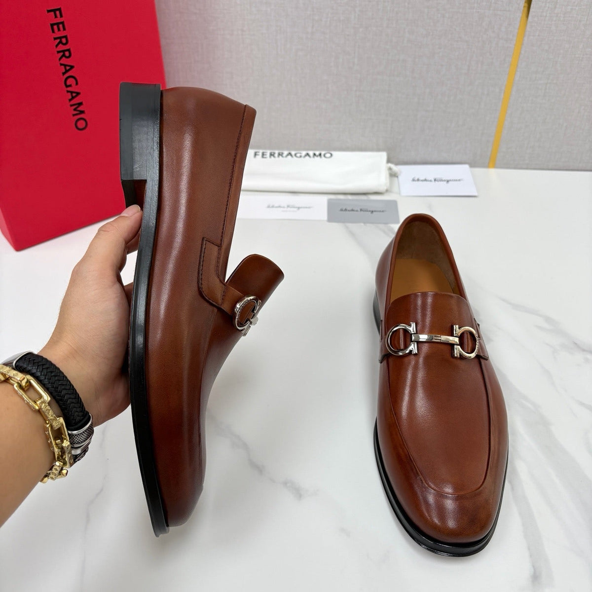 Brown Leather Horsebit Loafer - Men's