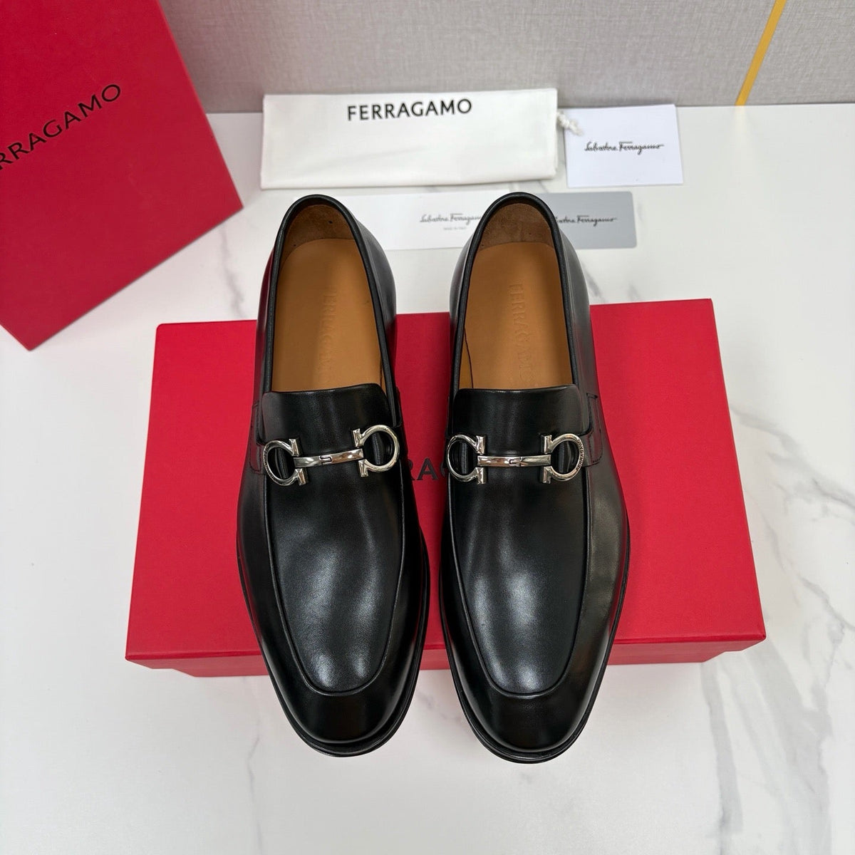 Black Leather Gancini Bit Loafer - Men's