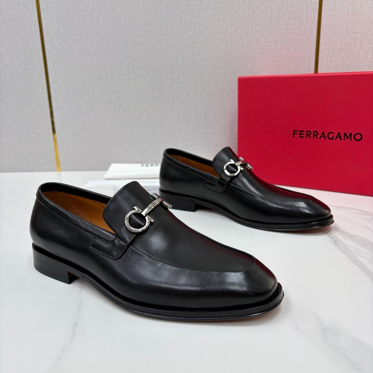 Black Leather Gancini Bit Loafer - Men's