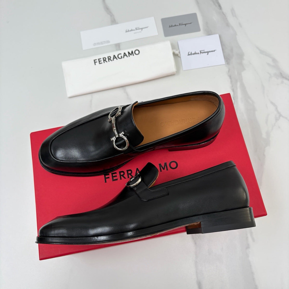 Black Leather Gancini Bit Loafer - Men's