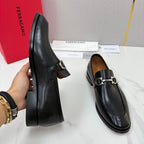 Black Leather Gancini Bit Loafer - Men's