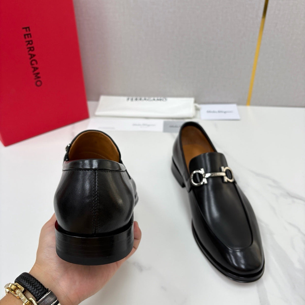 Black Leather Gancini Bit Loafer - Men's