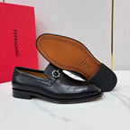 Black Leather Gancini Bit Loafer - Men's