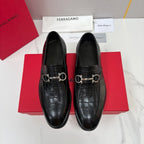 Black Leather Gancini Bit Loafer - Men's