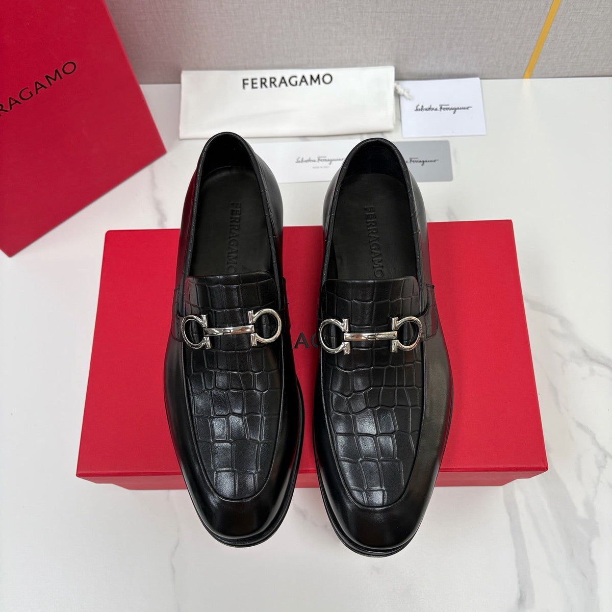 Black Leather Gancini Bit Loafer - Men's