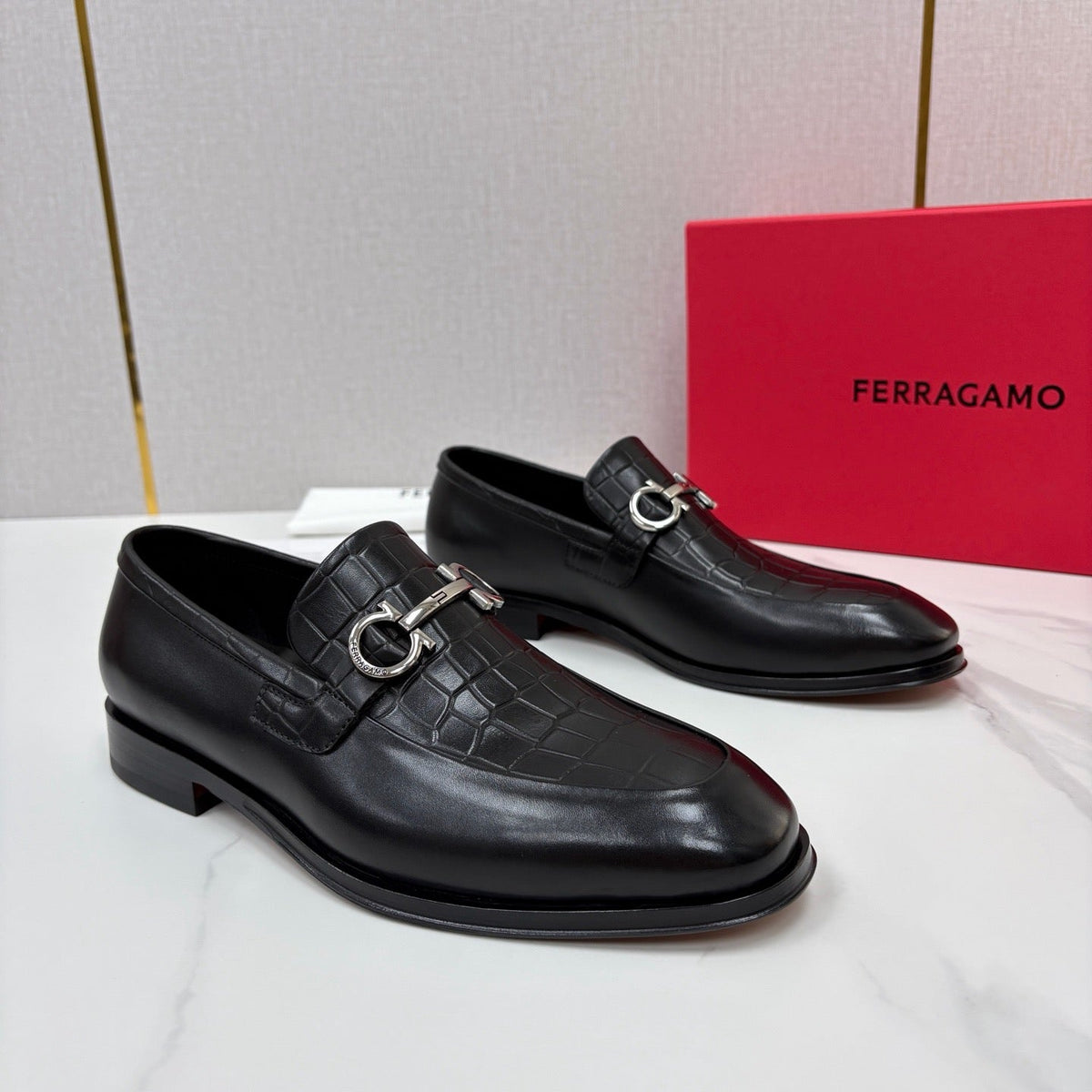 Black Leather Gancini Bit Loafer - Men's