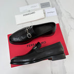 Black Leather Gancini Bit Loafer - Men's