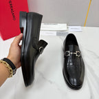 Black Leather Gancini Bit Loafer - Men's