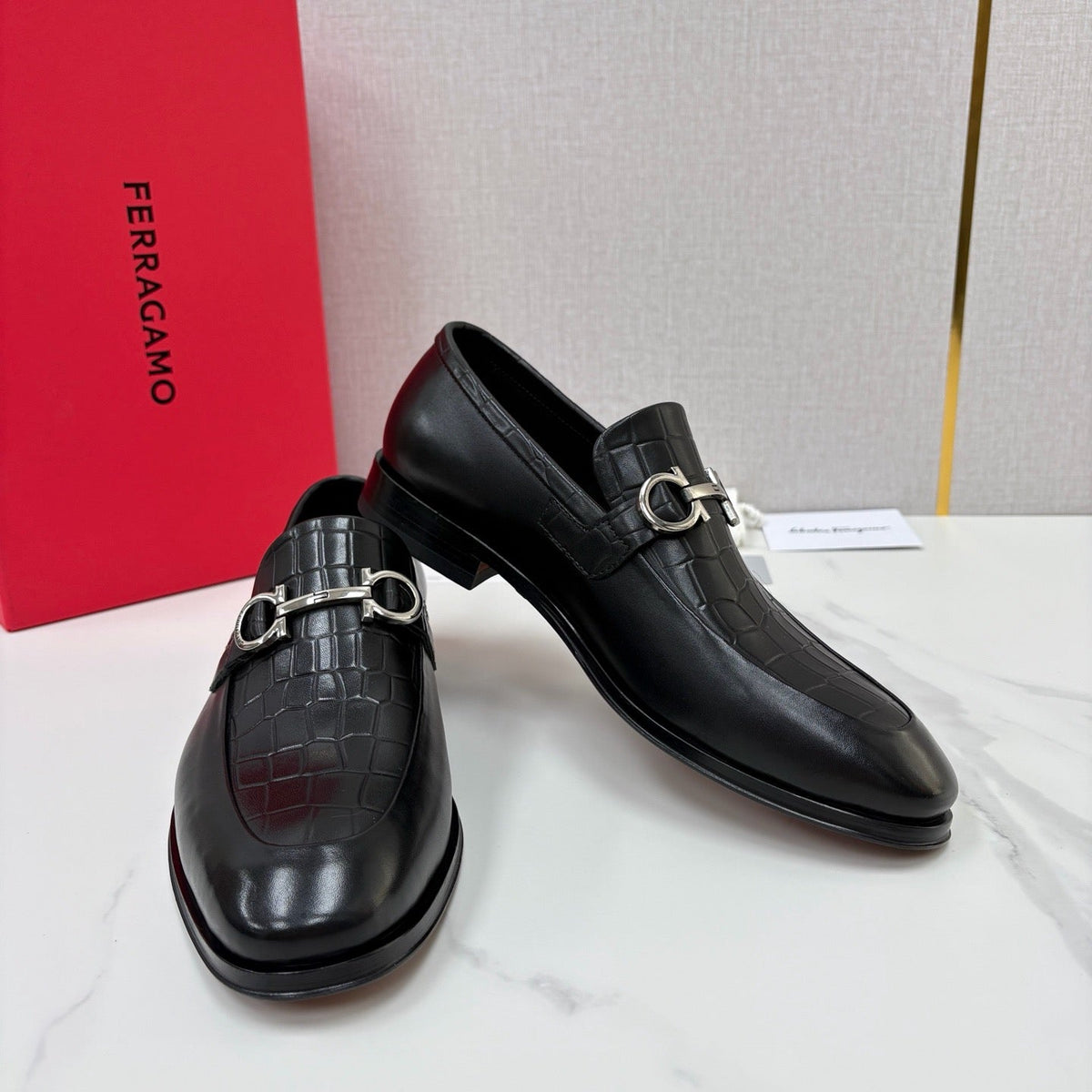 Black Leather Gancini Bit Loafer - Men's