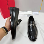 Black Leather Horsebit Loafer - Men's