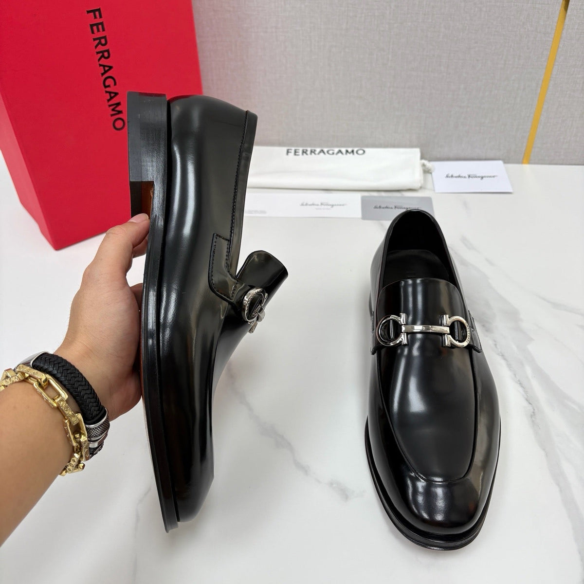 Black Leather Horsebit Loafer - Men's