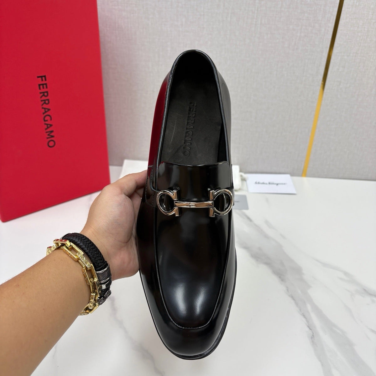 Black Leather Horsebit Loafer - Men's