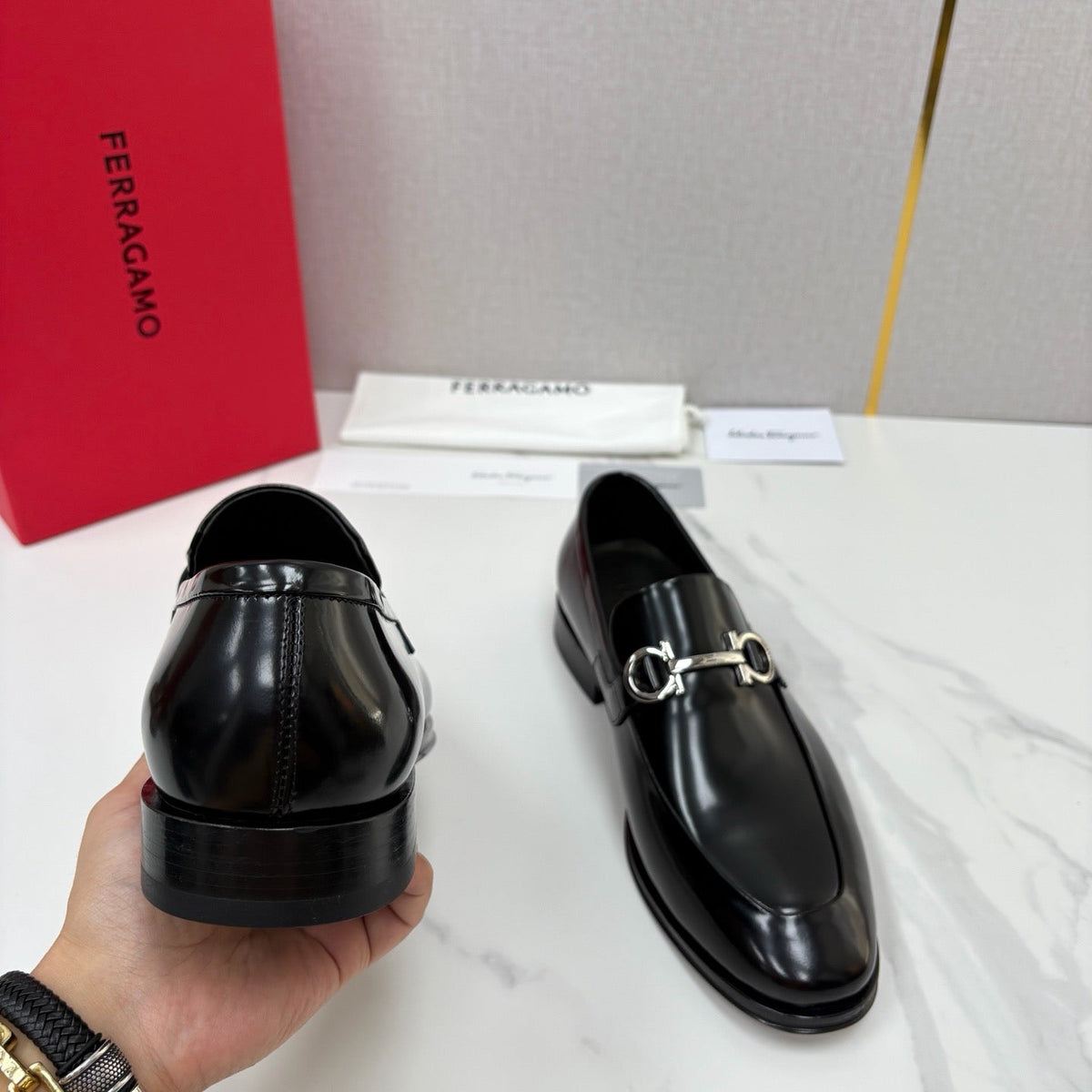 Black Leather Gancini Bit Loafer - Men's