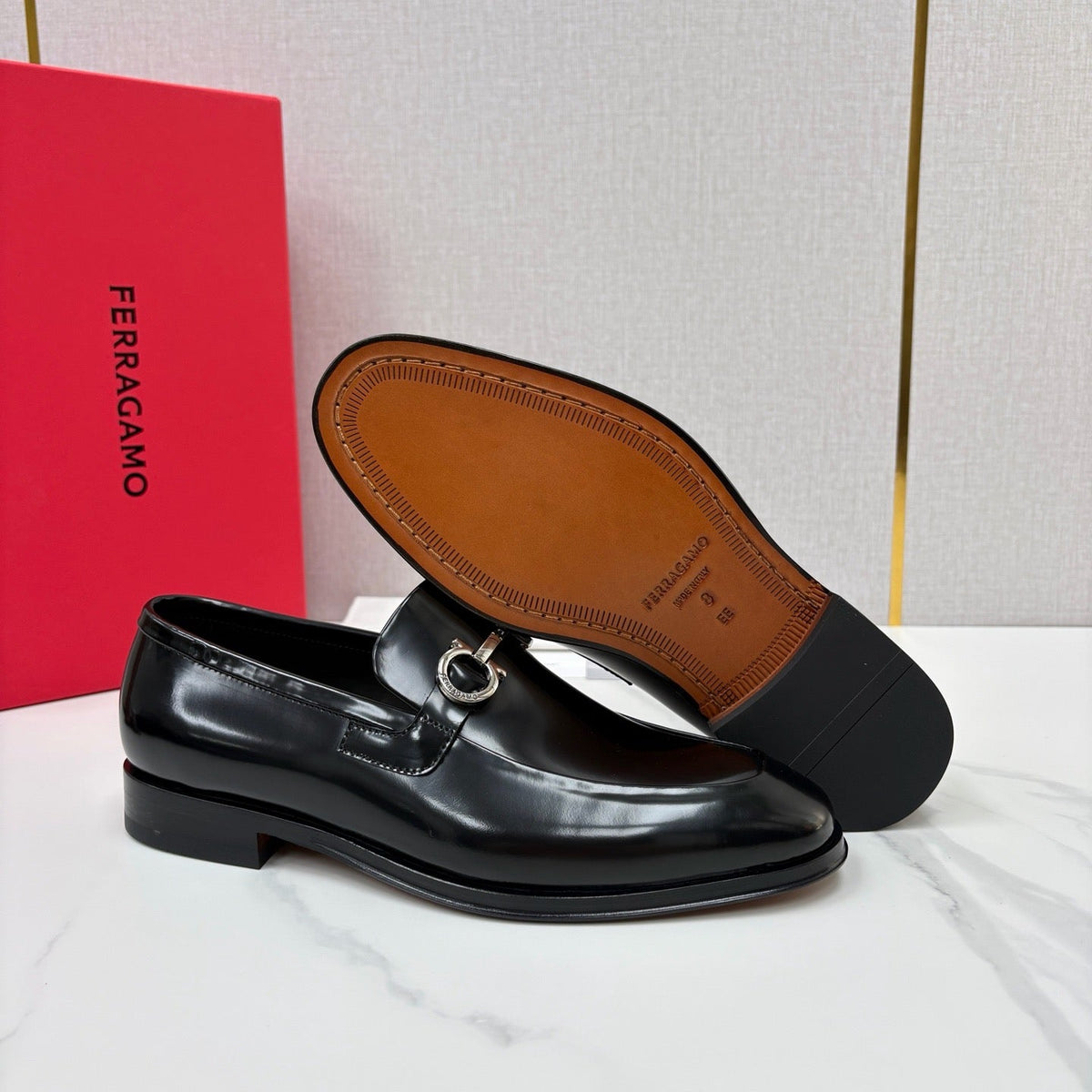 Black Leather Gancini Bit Loafer - Men's