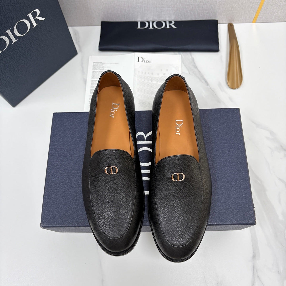 Schwarzer Leder-Slipper ohne Muster – Herren