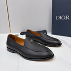 Schwarzer Leder-Slipper ohne Muster – Herren