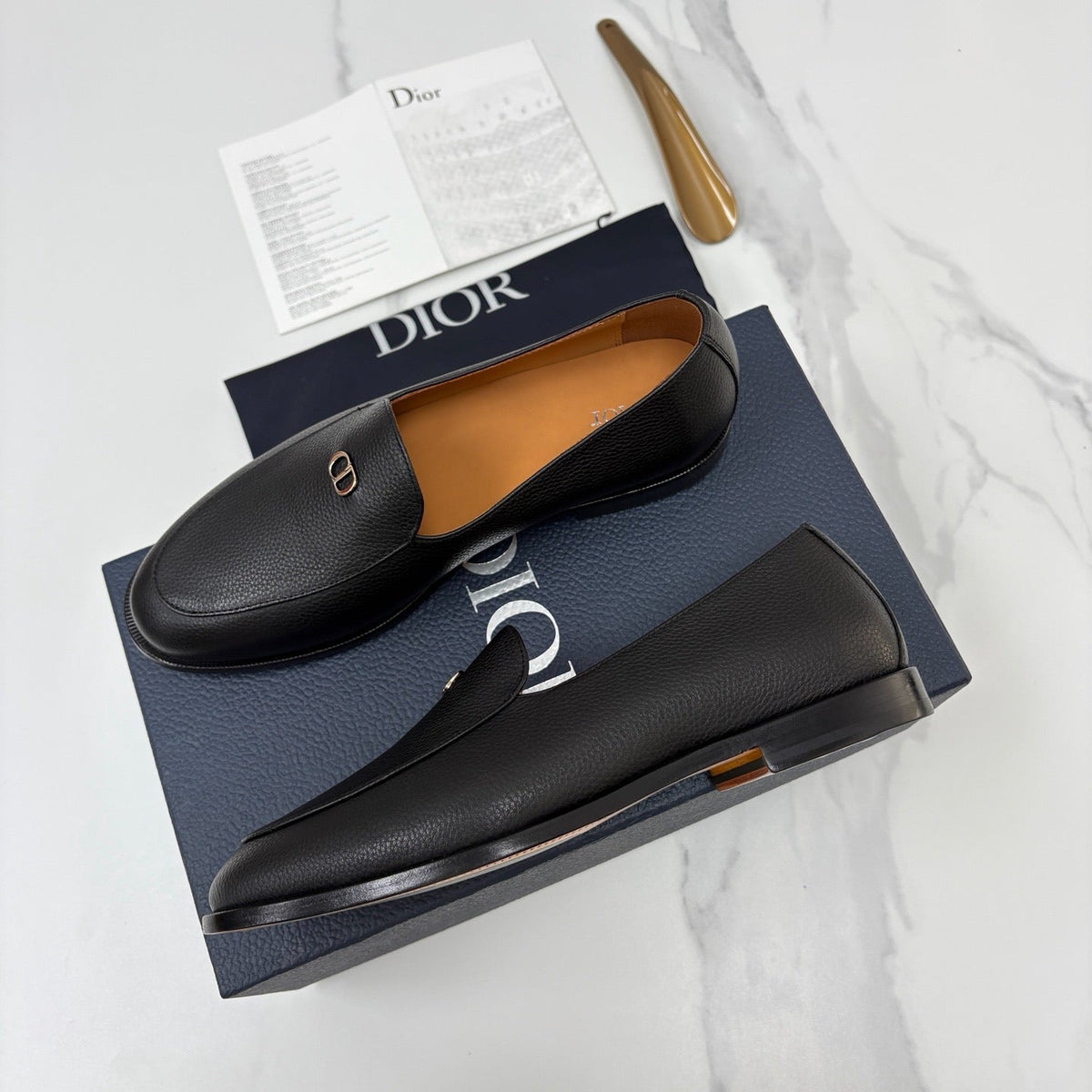 Schwarzer Leder-Slipper ohne Muster – Herren