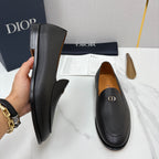 Schwarzer Leder-Slipper ohne Muster – Herren