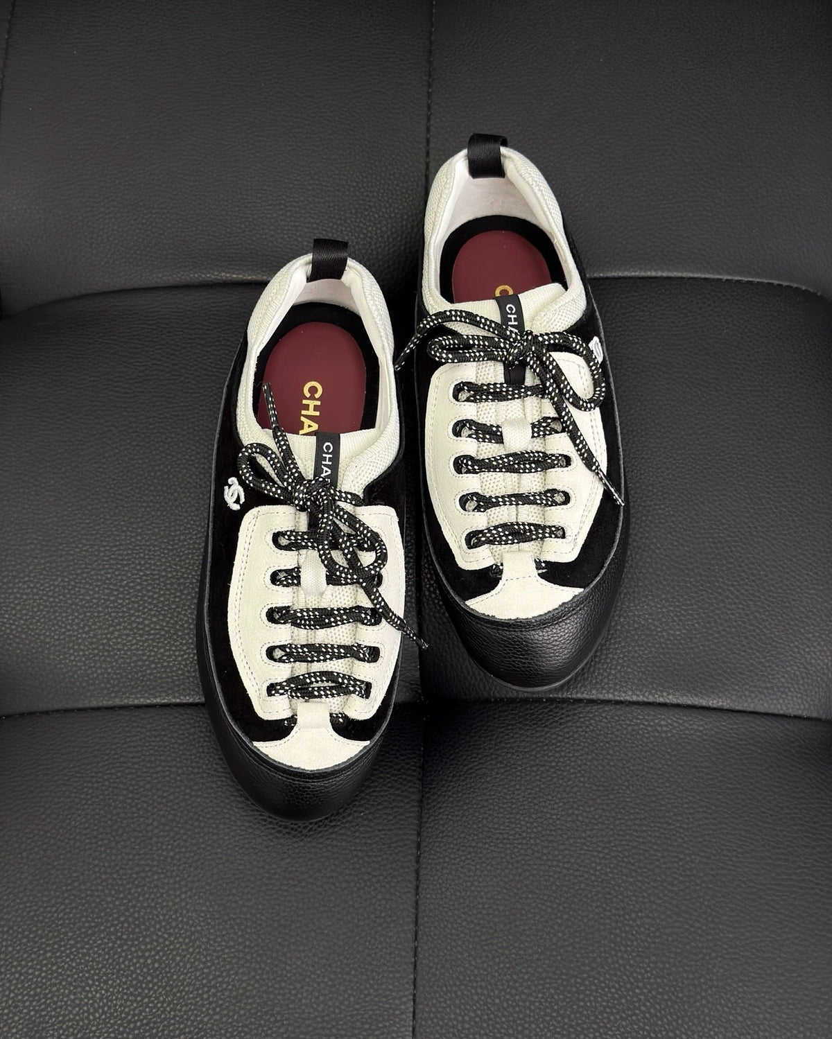 Cream Leather Panelled Low-Top - Women's