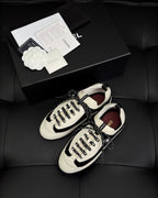 Cream Leather Contrast Toe Low-Top - Women's
