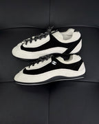 Cream Leather Contrast Toe Low-Top - Women's