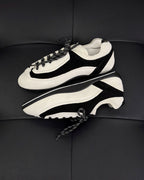 Cream Leather Contrast Toe Low-Top - Women's