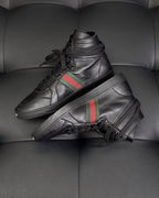 Schwarze Leder-Schnürstiefel mit Kontrast-Besatz für Damen