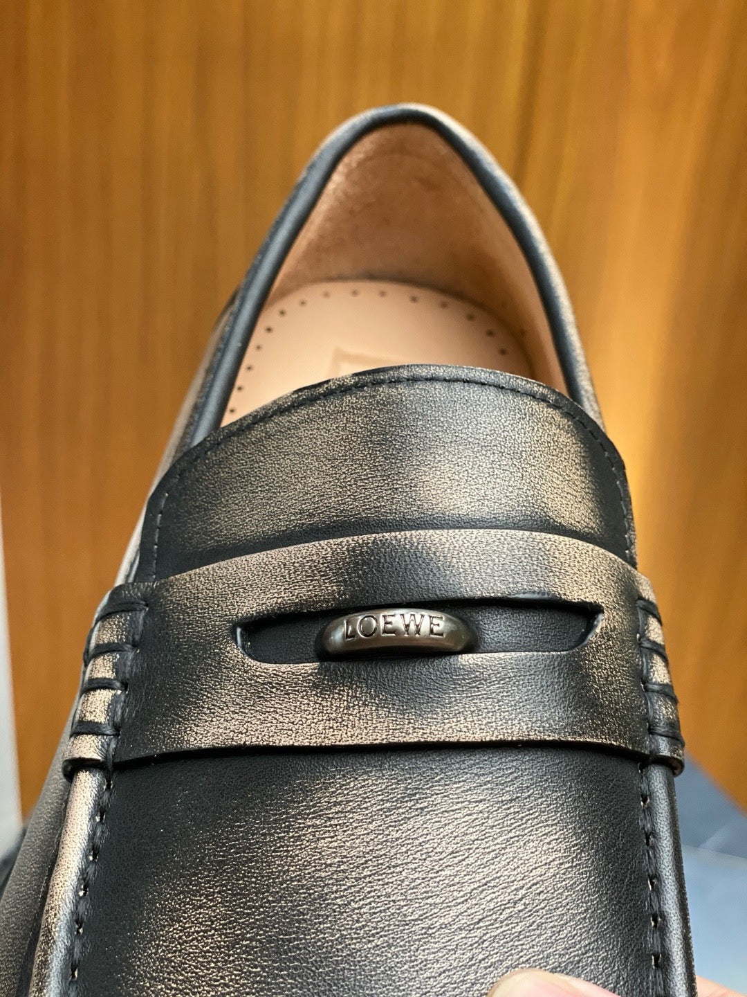 Black Leather Stacked Heel Penny Loafer - Men's