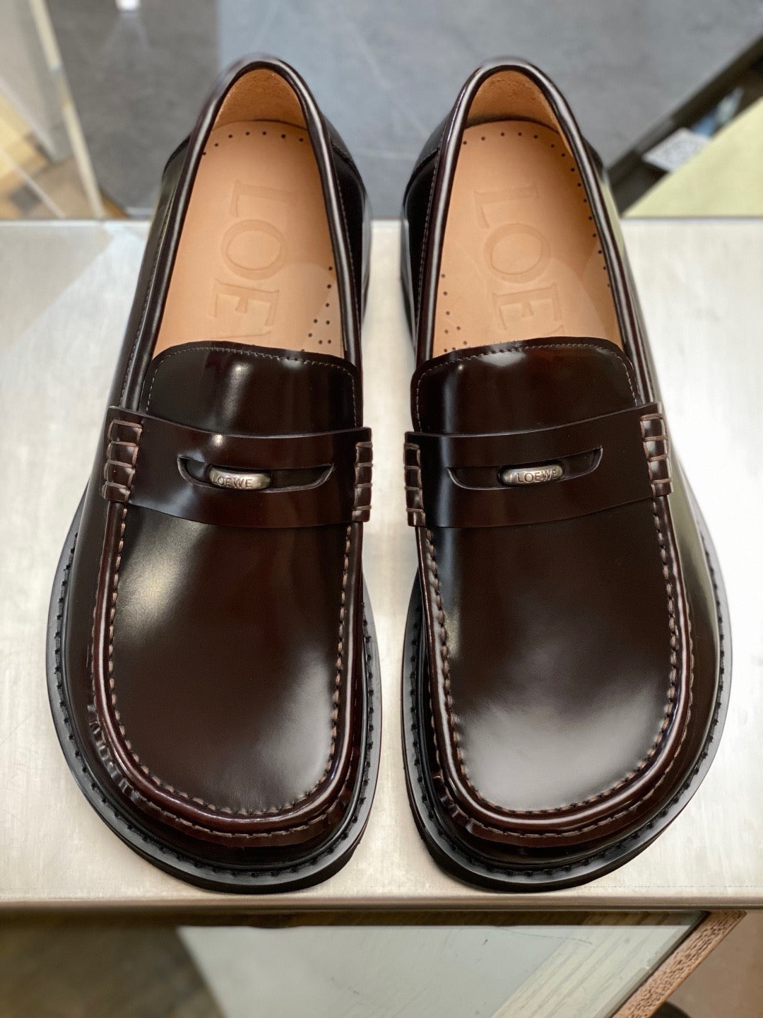 Black Leather Stacked Heel Penny Loafer - Men's