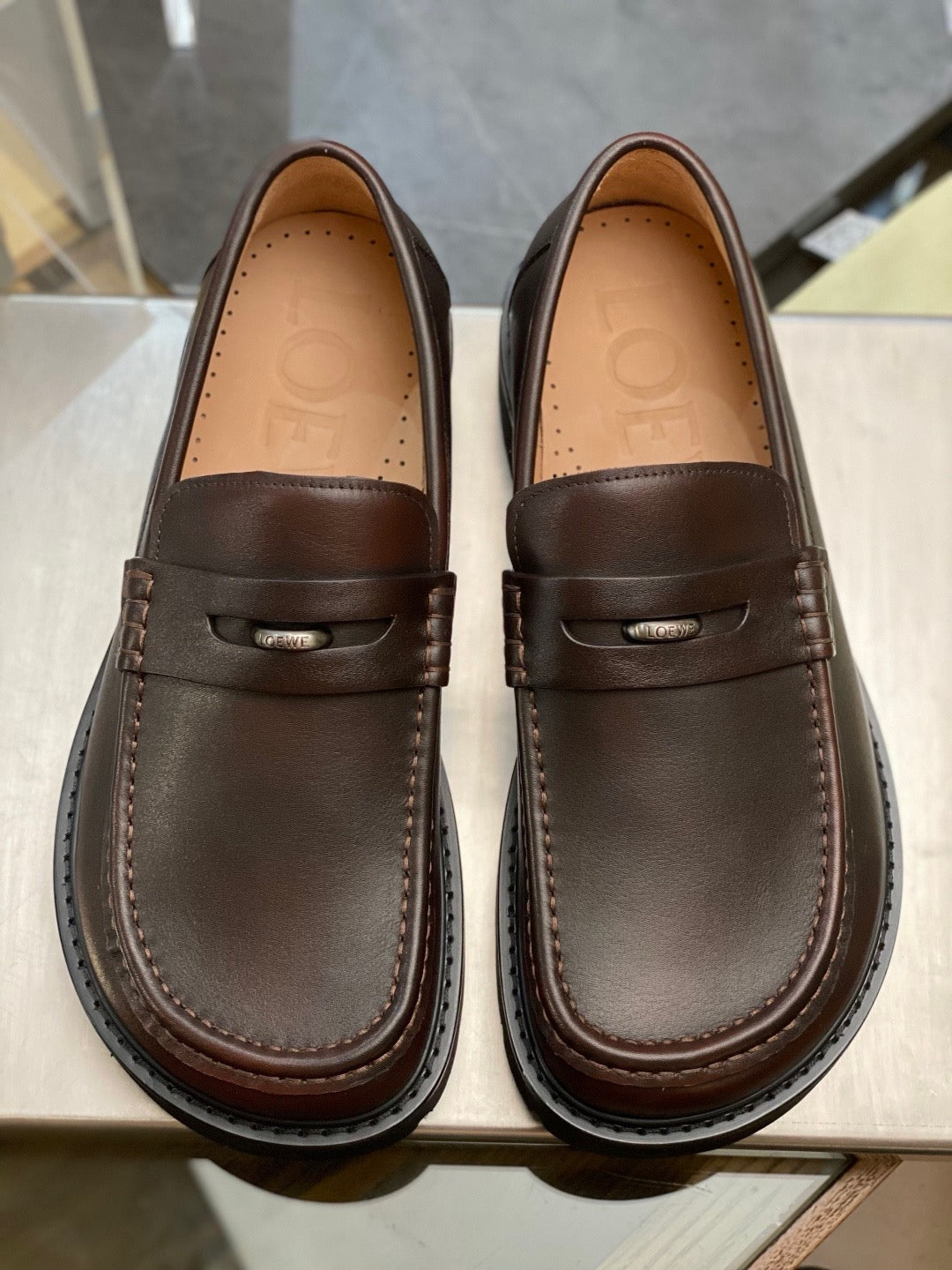 Black Leather Stacked Heel Penny Loafer - Men's