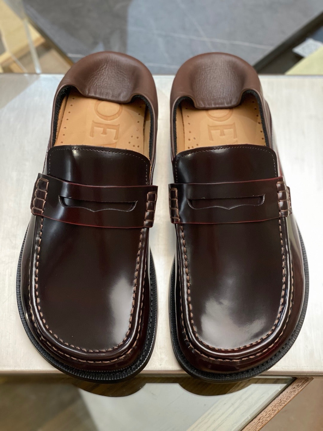 Black Leather Lug Sole Penny Loafer - Men's