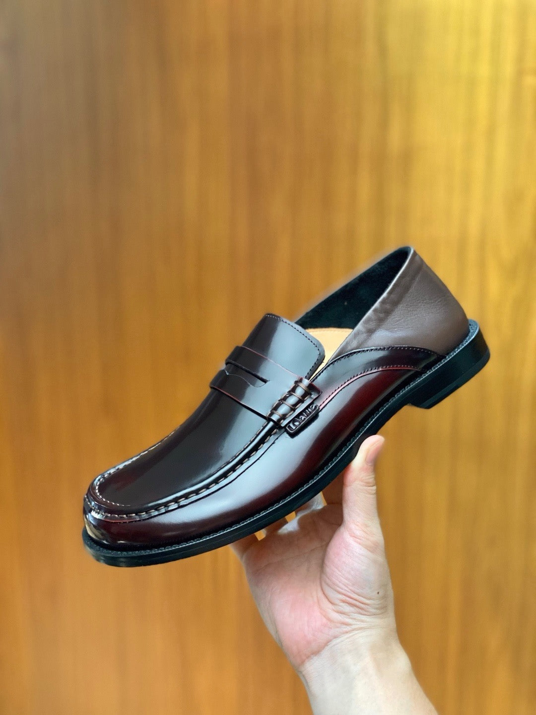 Black Leather Lug Sole Penny Loafer - Men's