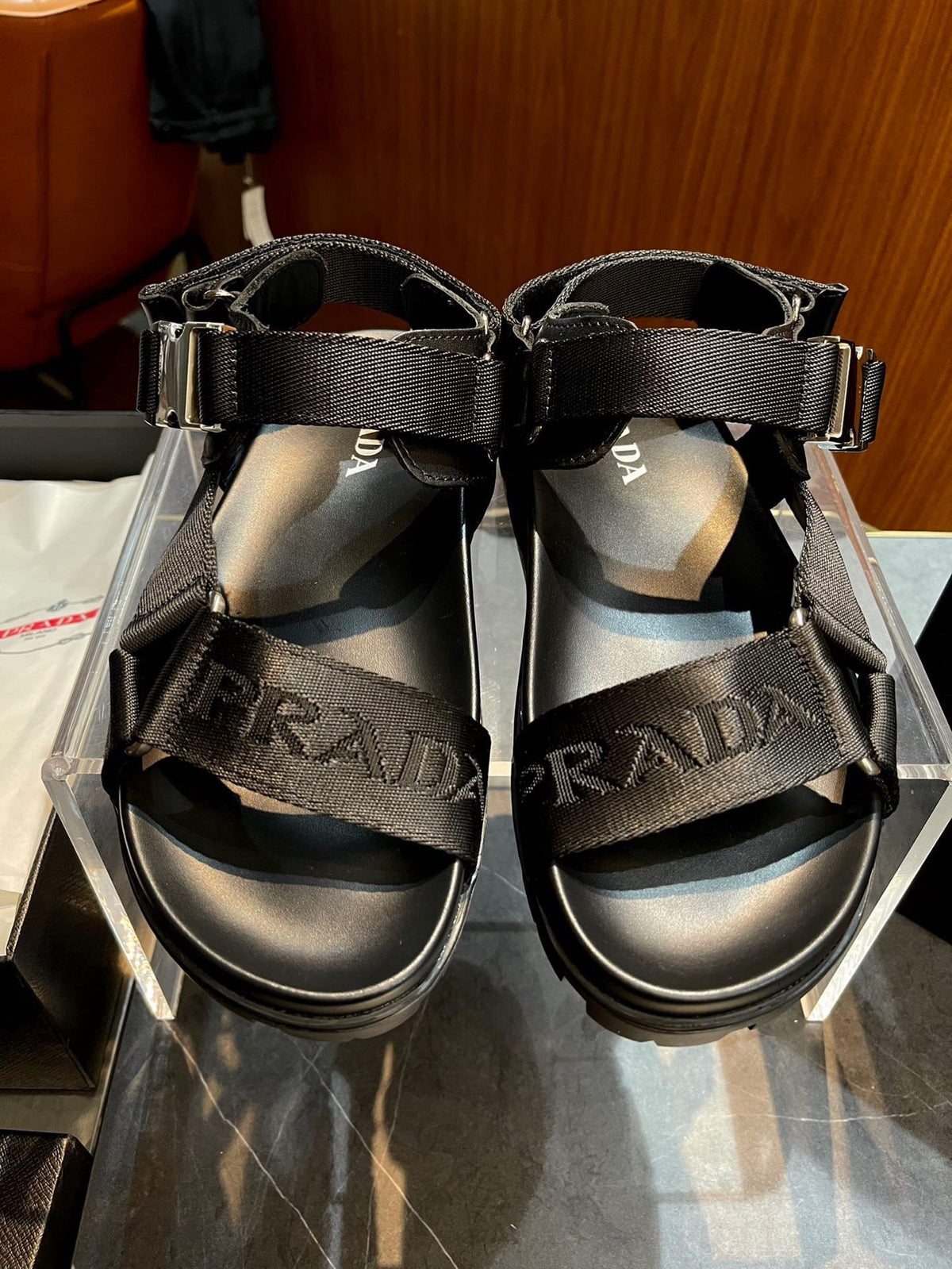 Black Leather Plain Crossover Sandal - Men's