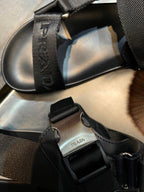 Black Leather Plain Crossover Sandal - Men's