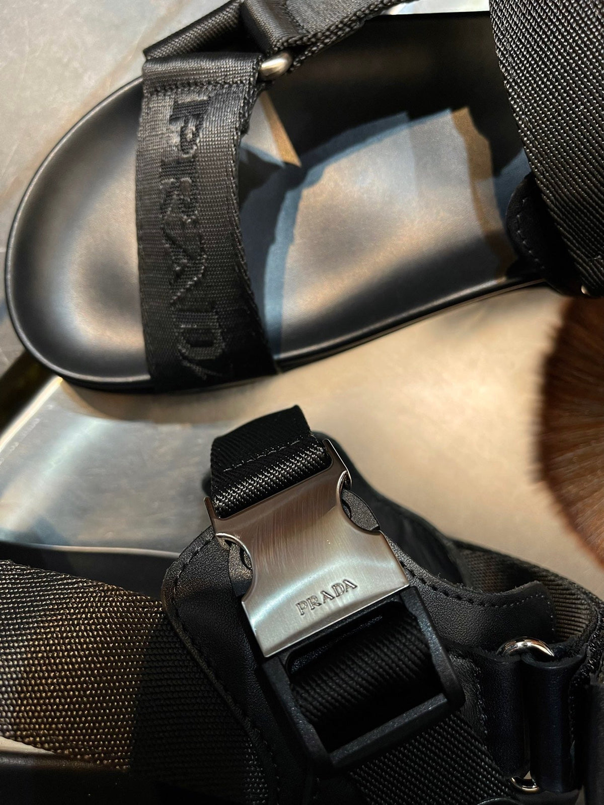Black Leather Plain Crossover Sandal - Men's