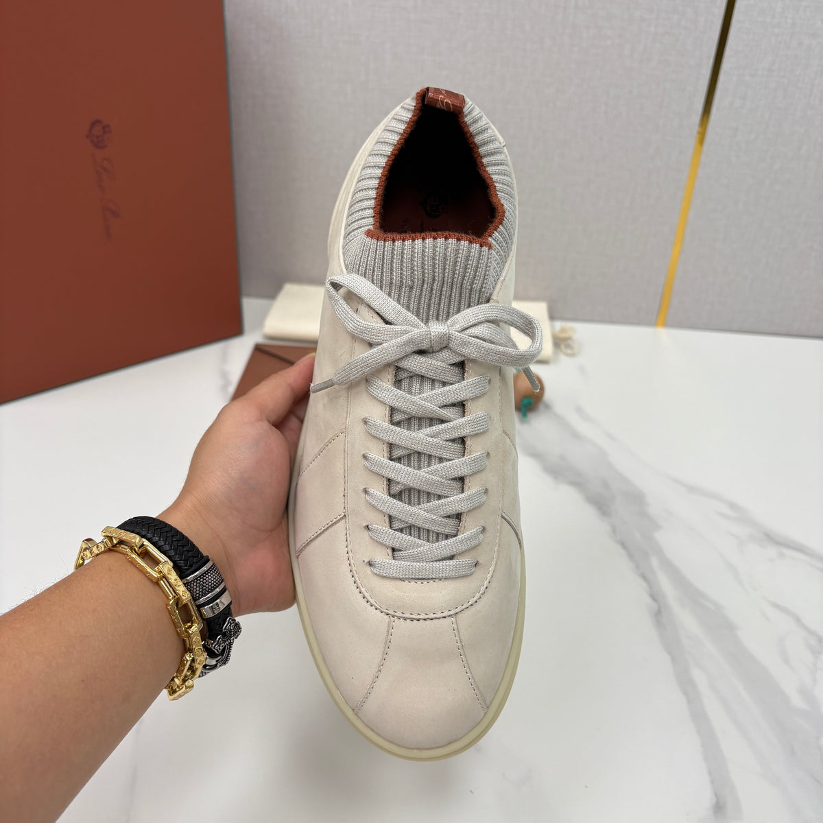 Cream Leather Cupsole Low-Top - Men's