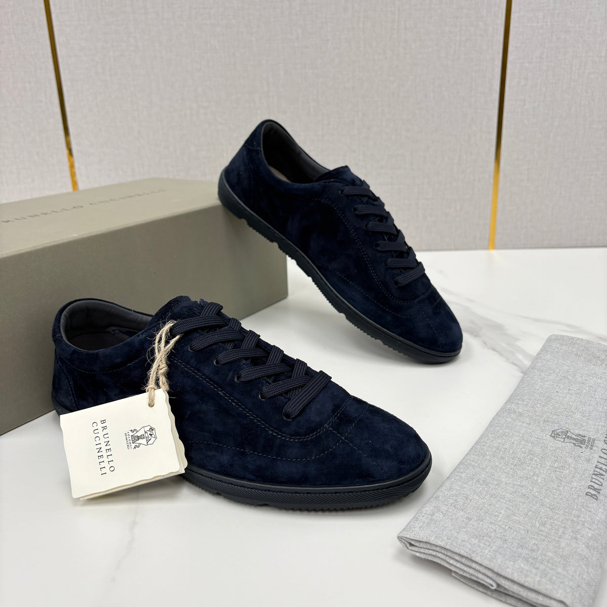 Marineblaue Wildleder-Cupsole-Sneaker Low-Top – Herren