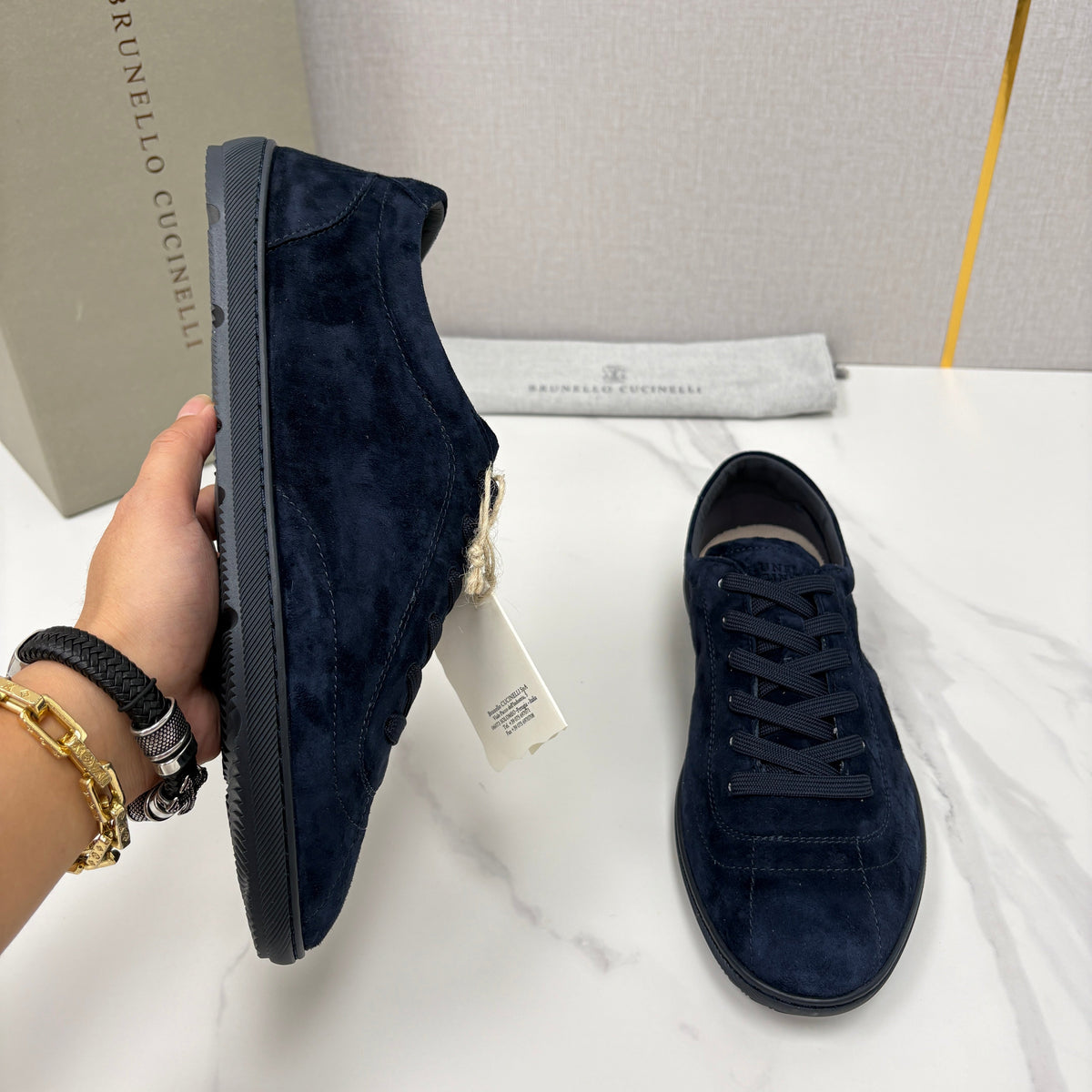 Marineblaue Wildleder-Cupsole-Sneaker Low-Top – Herren