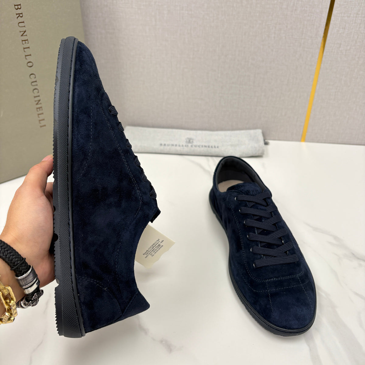 Marineblaue Wildleder-Cupsole-Sneaker Low-Top – Herren