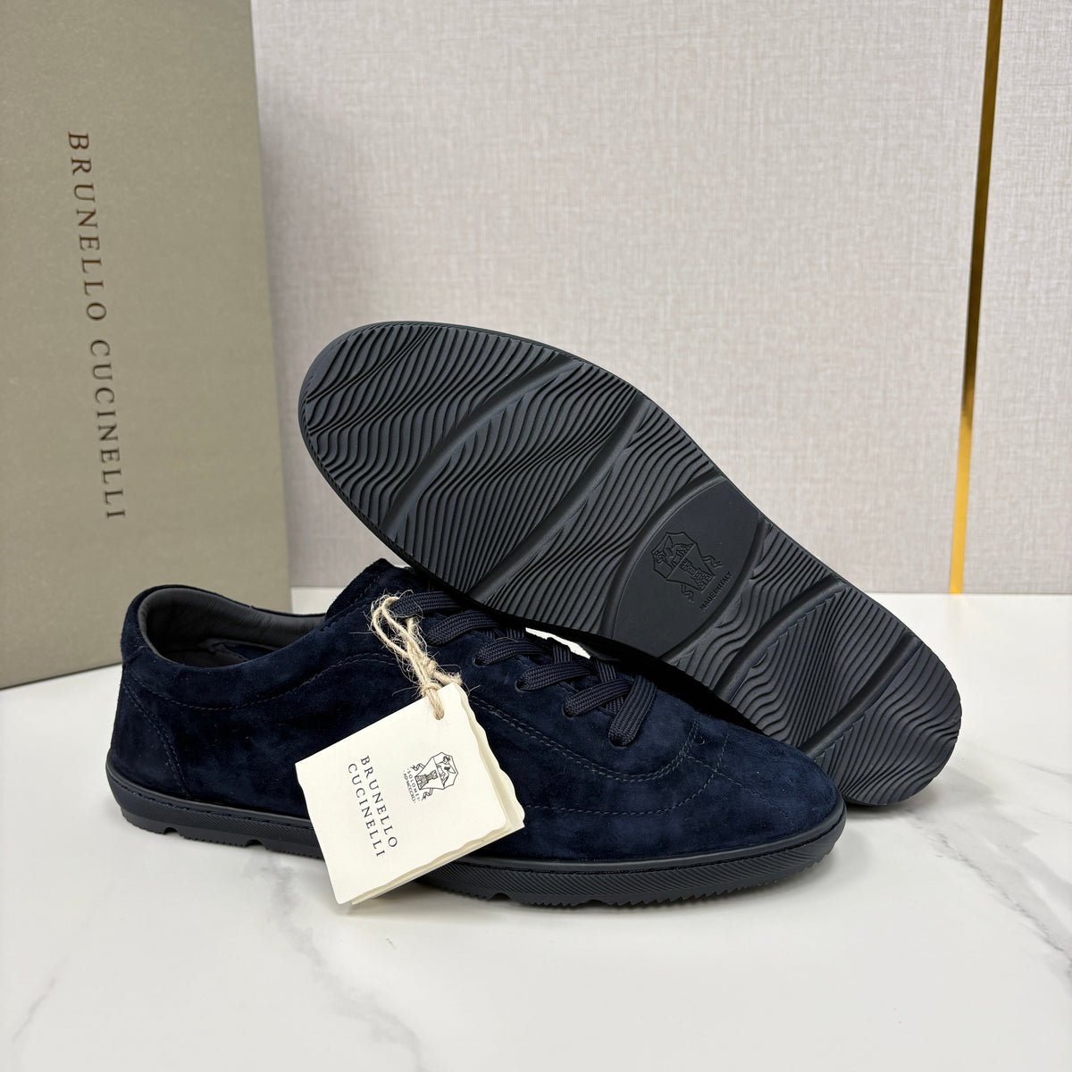 Marineblaue Wildleder-Cupsole-Sneaker Low-Top – Herren