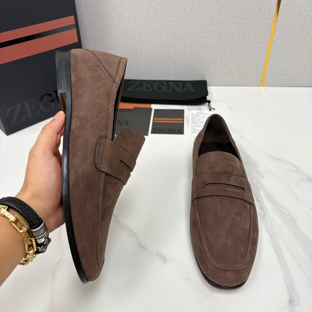 Brown Suede Plain Penny Loafer - Men's