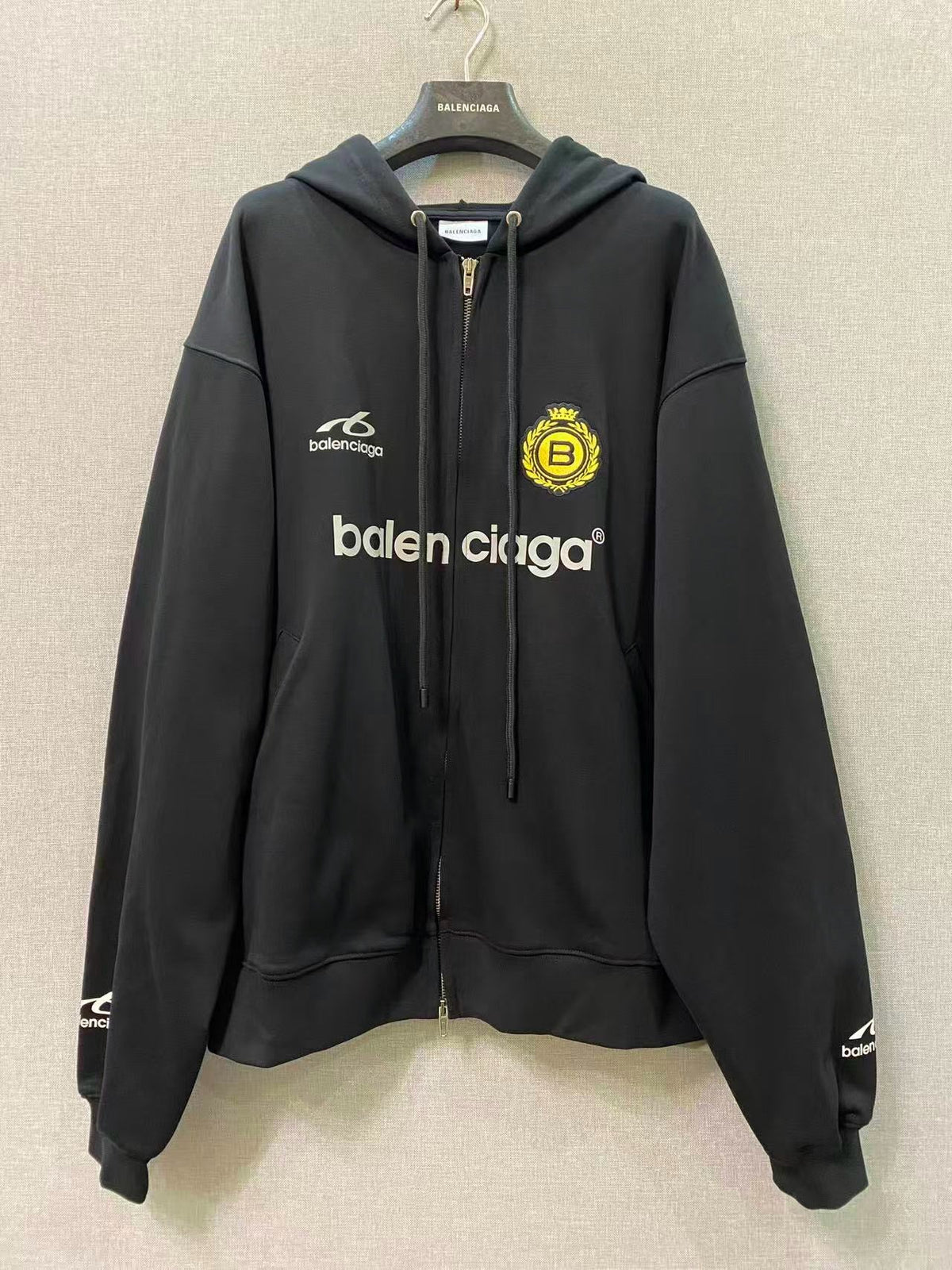 Schwarze Baumwoll-Patchwork-Reißverschlussjacke – Herren