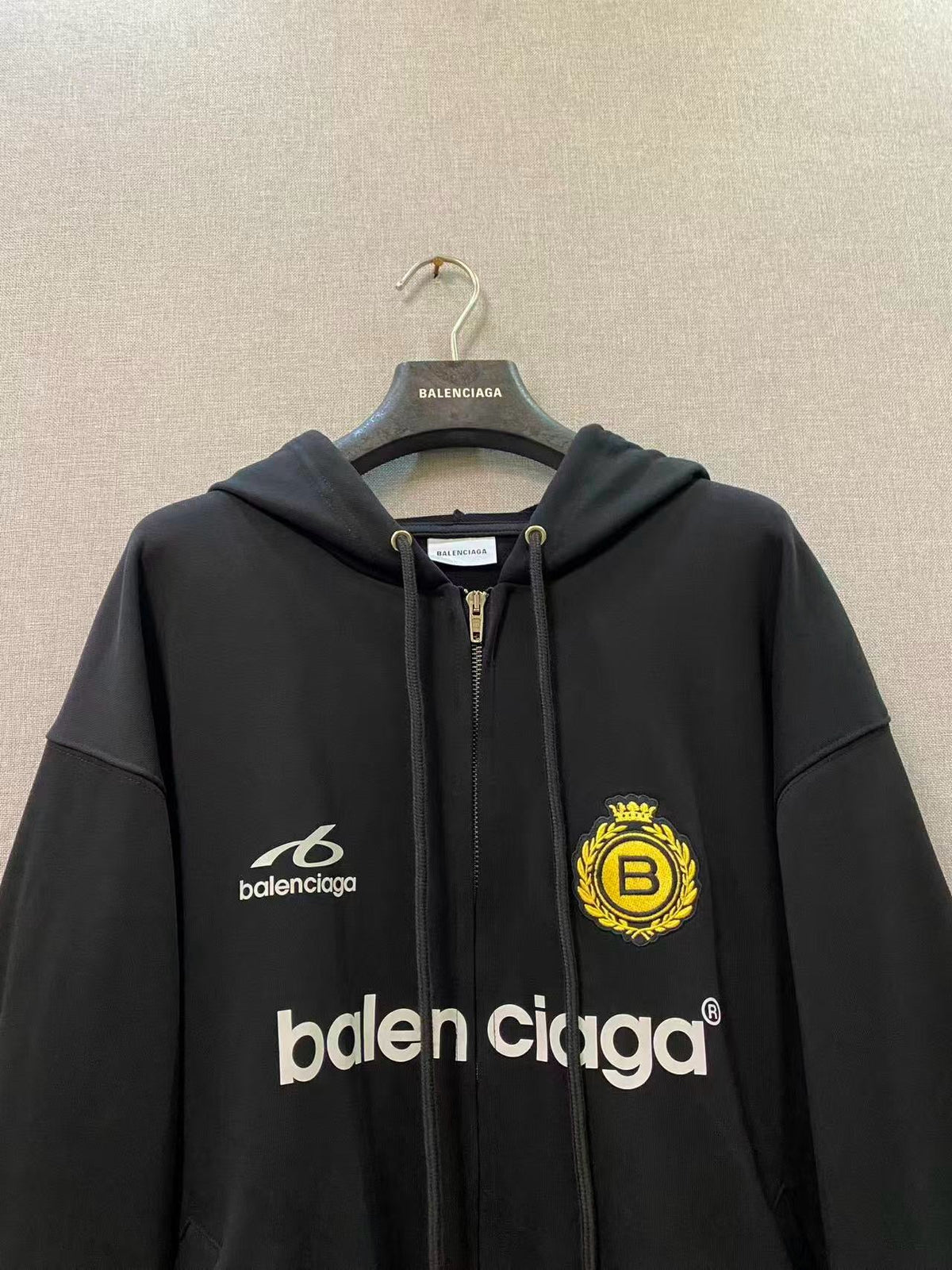 Schwarze Baumwoll-Patchwork-Reißverschlussjacke – Herren