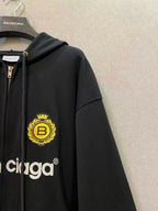 Schwarze Baumwoll-Patchwork-Reißverschlussjacke – Herren