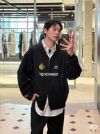 Schwarze Baumwoll-Patchwork-Reißverschlussjacke – Herren