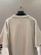 Cremefarbenes Langarmshirt mit Lagenlook aus Baumwolle – Herren