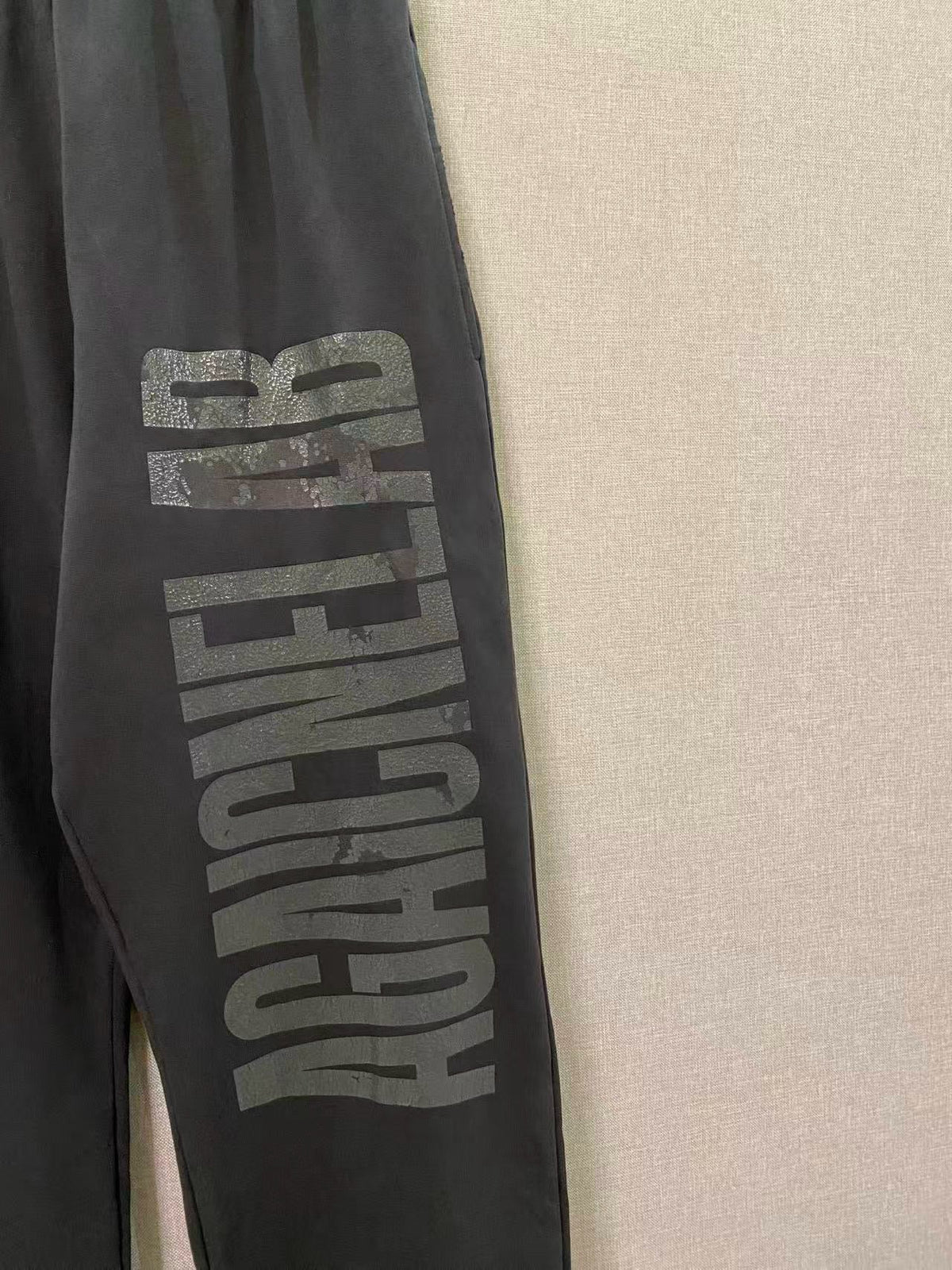 Grey Cotton Text Print Joggers - Men's