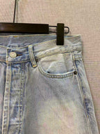Blaue Jeans, Used-Look, weites Bein – Herren