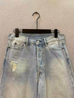 Blaue Jeans, Used-Look, weites Bein – Herren