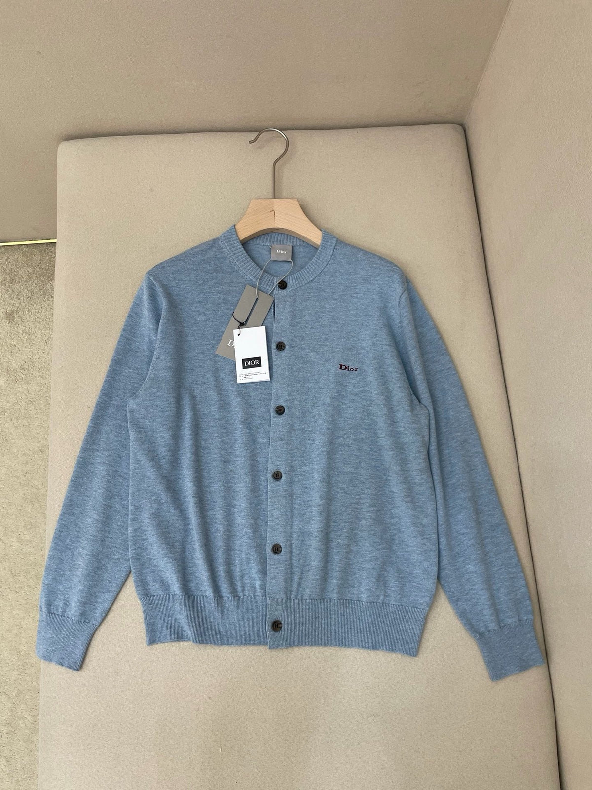 Blauer Schurwoll-Cardigan glatt - Herren
